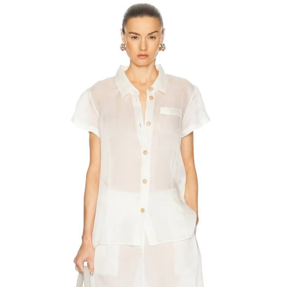 Khaite Keefe Organza Silk Short Sleeve Top in Chalk 0